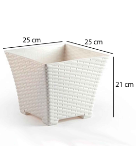 Tradineur - Maceta cuadrada de plástico para plantas, jardín, terraza, interior y exterior, oficina, hogar (Marfil - 21 x 25 x 25 cm)