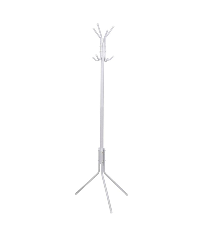 Tradineur - Perchero de pie metálico blanco 8 ganchos 170 x 48 cm. Soporte para abrigos y sombreros, estilo minimalista, para recibidor u oficina