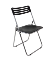 Tradineur - Silla plegable de metal, asiento y respaldo de PVC, patas antideslizantes, jardín, camping, hogar (Negro - 80 x 42 x 45 cm)