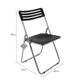 Tradineur - Silla plegable de metal, asiento y respaldo de PVC, patas antideslizantes, jardín, camping, hogar (Negro - 80 x 42 x 45 cm)