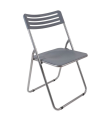 Tradineur - Silla plegable de metal con asiento y respaldo de PVC, patas antideslizantes, jardín, camping, hogar (Gris - 80 x 42 x 45 cm)