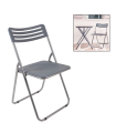 Tradineur - Silla plegable de metal con asiento y respaldo de PVC, patas antideslizantes, jardín, camping, hogar (Gris - 80 x 42 x 45 cm)