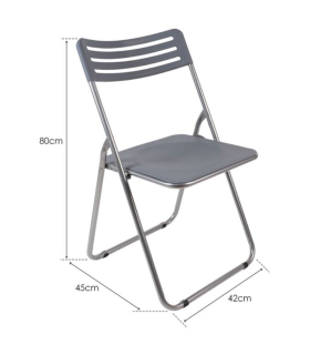 Tradineur - Silla plegable de metal con asiento y respaldo de PVC, patas antideslizantes, jardín, camping, hogar (Gris - 80 x 42 x 45 cm)