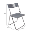 Tradineur - Silla plegable de metal con asiento y respaldo de PVC, patas antideslizantes, jardín, camping, hogar (Gris - 80 x 42 x 45 cm)