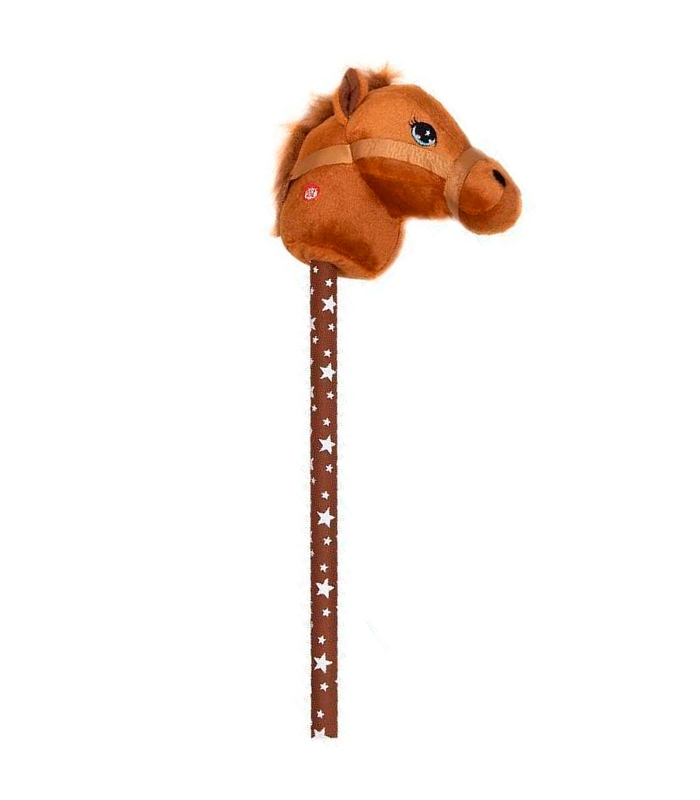 Tradineur - Cabeza de caballo con palo, incluye sonido realista, peluche musical para montar, juguete infantil, funciona con pilas, niños, 66 cm, color aleatorio