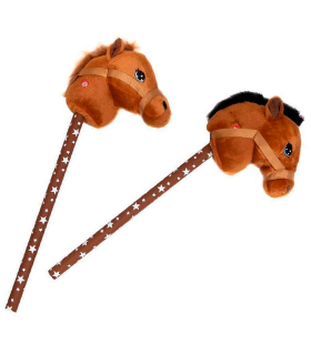 Tradineur - Cabeza de caballo con palo, incluye sonido realista, peluche musical para montar, juguete infantil, funciona con pilas, niños, 66 cm, color aleatorio