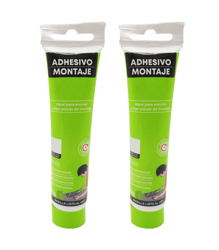 Tradineur - Pack de 2 tubos de adhesivo de montaje, pegamento de encolar, resistente a temperaturas extremas, uso exterior - 75 g