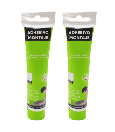 Tradineur - Pack de 2 tubos de adhesivo de montaje, pegamento de encolar, resistente a temperaturas extremas, uso exterior - 75 g