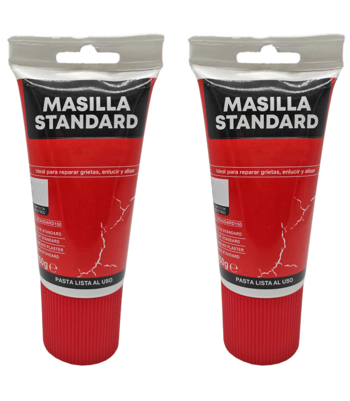 Tradineur - Pack de 2 tubos de masilla standard, reparar grietas, enlucidos, alisado, reparación agujeros, uso interior, albañilería, bricolaje - 150 g