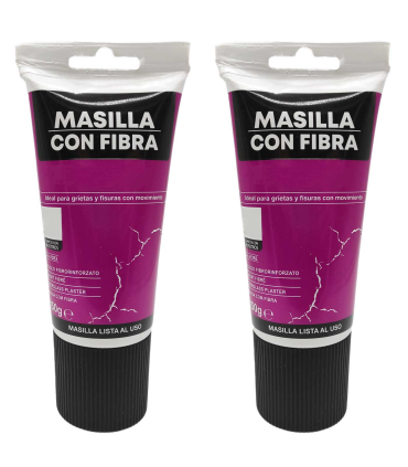 Tradineur - Pack de 2 tubos de masilla con fibra, retapado, reparación de grietas, fisuras en movimiento, uso exterior, albañilería, bricolaje - 150 g