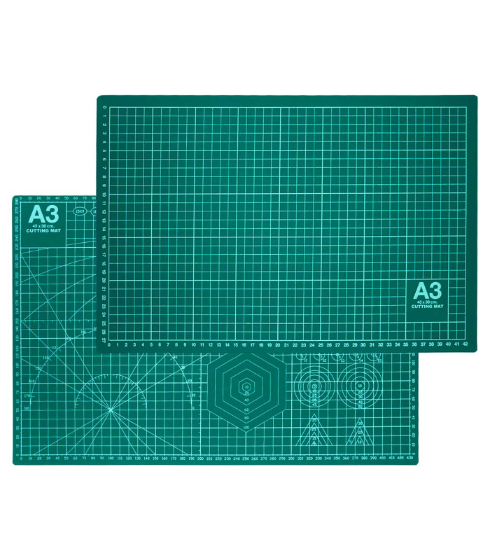 Tradineur - Tabla de corte, autocicatrizante, base para patchwork, manualidades, bricolaje, costura, alfombrilla de corte autorregenerable (Verde - A3 - 45 x 30 cm)