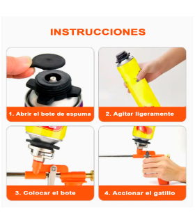 Tradineur - Pistola de espuma de poliuretano, incluye tubo y 2 cánulas, aplicadora, dosificadora de espuma expandible, pulverizador, boquilla de acero, 32 cm