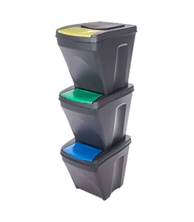 Tradineur - Set de 3 Cubos de plástico para el reciclaje. - Contenedor para el hogar, trabajo, clases, etc. - Cubo de plástico para el almacenaje. - Capacidad de 25 L.