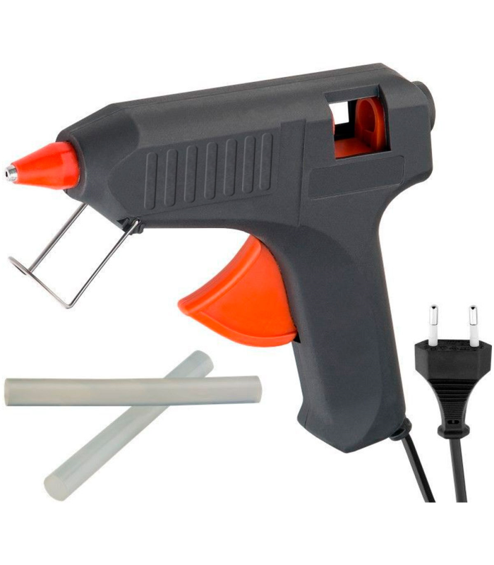 Tradineur - Pistola de silicona caliente 60W - pistola de pegamento, encolar - Incluye 2 barras de silicona y cable - Herramienta de bricolaje y manualidades