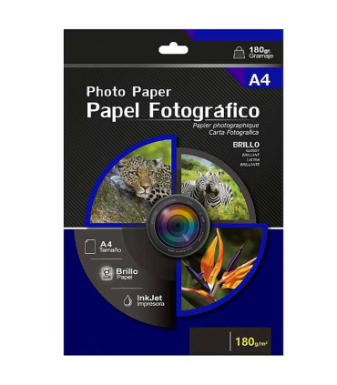 Tradineur - Papel fotográfico brillante, A4, apto para impresora de inyección de tinta, 180 g/m2, modelo universal, impresión colores vivos (100 hojas)