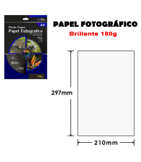 Tradineur - Papel fotográfico brillante, A4, apto para impresora de inyección de tinta, 180 g/m2, modelo universal, impresión colores vivos (100 hojas)