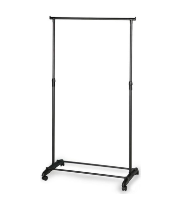 Tradineur - Perchero extensible con ruedas, barra y estante para calzado, altura ajustable, acero y plástico negro, fácil montaje, 80 x 43 x 95-165 cm