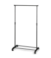 Tradineur - Perchero extensible con ruedas, barra y estante para calzado, altura ajustable, acero y plástico negro, fácil montaje, 80 x 43 x 95-165 cm