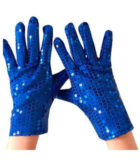 Guantes cortos 100% poliéster con lentejuelas, complementos de disfraz, carnaval, halloween, cosplay, fiestas, cumpleaños (Azul, adulto, talla única)