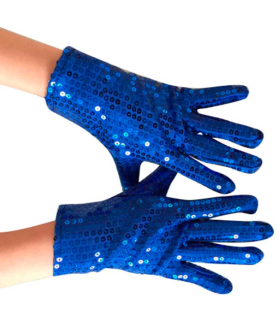 Guantes cortos 100% poliéster con lentejuelas, complementos de disfraz, carnaval, halloween, cosplay, fiestas, cumpleaños (Azul, adulto, talla única)