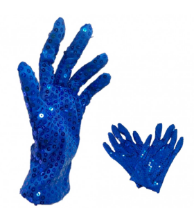 Guantes cortos 100% poliéster con lentejuelas, complementos de disfraz, carnaval, halloween, cosplay, fiestas, cumpleaños (Azul, adulto, talla única)