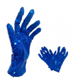 Guantes cortos 100% poliéster con lentejuelas, complementos de disfraz, carnaval, halloween, cosplay, fiestas, cumpleaños (Azul, adulto, talla única)