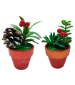 Tradineur - Plantas navideñas artificiales con maceta - Maceta de cerámica - decoración para temporada navideña - Ø 7 x 12 cm - Modelo Surtido