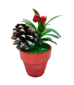 Tradineur - Plantas navideñas artificiales con maceta - Maceta de cerámica - decoración para temporada navideña - Ø 7 x 12 cm - Modelo Surtido