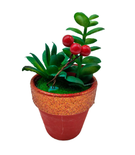 Tradineur - Plantas navideñas artificiales con maceta - Maceta de cerámica - decoración para temporada navideña - Ø 7 x 12 cm - Modelo Surtido