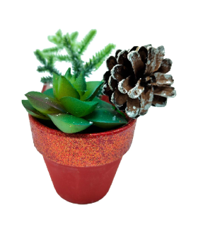 Tradineur - Plantas navideñas artificiales con maceta - Maceta de cerámica - decoración para temporada navideña - Ø 7 x 12 cm - Modelo Surtido