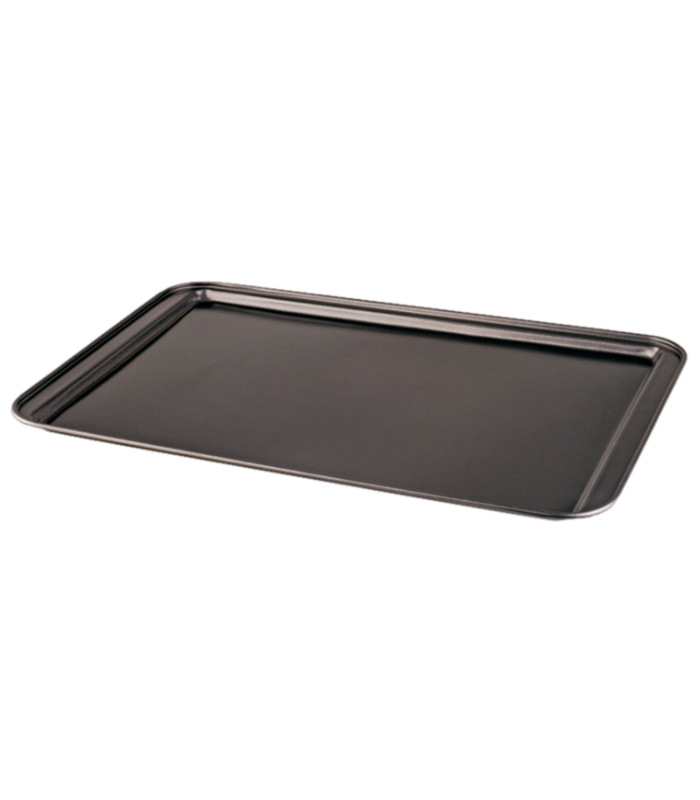 Tradineur - Bandeja de horno llana galletera de acero antiadherente, soporta hasta 250 ºC, apta para lavavajillas (Gris, 42 x 28,5 x 1,8 cm)