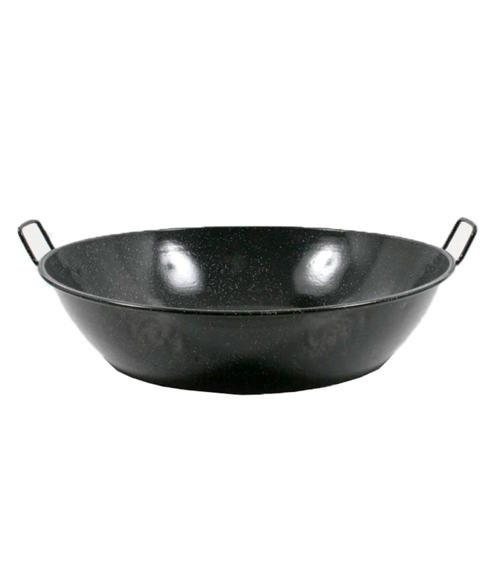 Tradineur - Paellera honda esmaltada 55 cm, 25 litros, color negro, cocinar arroces, apta para gas, vitrocerámica, cocina eléctrica y lavavajillas