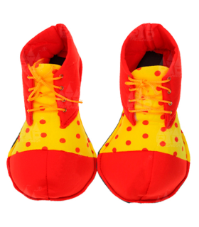 Tradineur - Zapatos de payaso infantiles con lunares, accesorios para disfraz, carnaval, Halloween, cosplay, circo, fiestas, cumpleaños, niños, talla única, rojo y amarillo