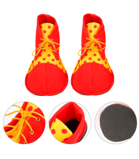 Tradineur - Zapatos de payaso infantiles con lunares, accesorios para disfraz, carnaval, Halloween, cosplay, circo, fiestas, cumpleaños, niños, talla única, rojo y amarillo