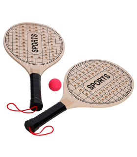 Tradineur - Set de palas de playa, modelo Sports, madera, incluye pelota, superficie con agujeros, mango forrado, raquetas, deporte, aire libre, 44 x 21 cm