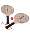 Tradineur - Set de palas de playa, modelo Sports, madera, incluye pelota, superficie con agujeros, mango forrado, raquetas, deporte, aire libre, 44 x 21 cm