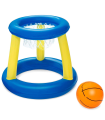 Tradineur - Canasta de baloncesto hinchable con pelota para piscina, juego de basket flotante, deportes acuáticos, familia, amigos, diámetro 61 cm