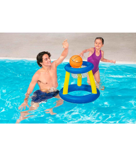 Tradineur - Canasta de baloncesto hinchable con pelota para piscina, juego de basket flotante, deportes acuáticos, familia, amigos, diámetro 61 cm