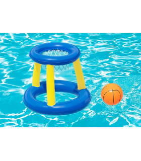 Tradineur - Canasta de baloncesto hinchable con pelota para piscina, juego de basket flotante, deportes acuáticos, familia, amigos, diámetro 61 cm