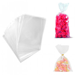 Tradineur - 3 paquetes de 36 bolsas transparentes de plástico para caramelos, envolver galletas, chuches, fiestas, cumpleaños, r