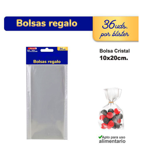 Tradineur - 3 paquetes de 36 bolsas transparentes de plástico para caramelos, envolver galletas, chuches, fiestas, cumpleaños, regalos (Total 108 bolsas - 10 x 20 cm)