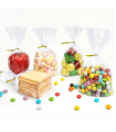 Tradineur - 3 paquetes de 36 bolsas transparentes de plástico para caramelos, envolver galletas, chuches, fiestas, cumpleaños, regalos (Total 108 bolsas - 10 x 20 cm)