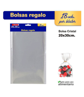 Tradineur - 6 paquetes de 18 bolsas transparentes de plástico para caramelos, envolver galletas, chuches, fiestas, cumpleaños, regalos (Total 108 bolsas - 20 x 30 cm)