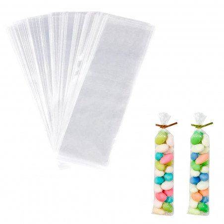 Tradineur - 3 paquetes de 36 bolsas transparentes de plástico para caramelos, envolver galletas, chuches, fiestas, cumpleaños, r