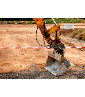 Tradineur - Cinta de advertencia no adhesiva, rollo de cinta de señalización, balizamiento, delimitar espacios, seguridad, obras (Franjas rojas y blancas - 5 cm x 50 m)