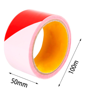 Tradineur - Cinta de advertencia no adhesiva, rollo de cinta de señalización, balizamiento, delimitar espacios, seguridad, obras (Franjas rojas y blancas - 5 cm x 100 m)