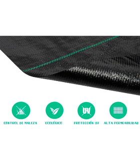 Tradineur - Malla antihierbas, rollo de tela protectora permeable contra malas hierbas, resistente al desgaste y desgarro, contra UV (Negro, 1 x 10 m)