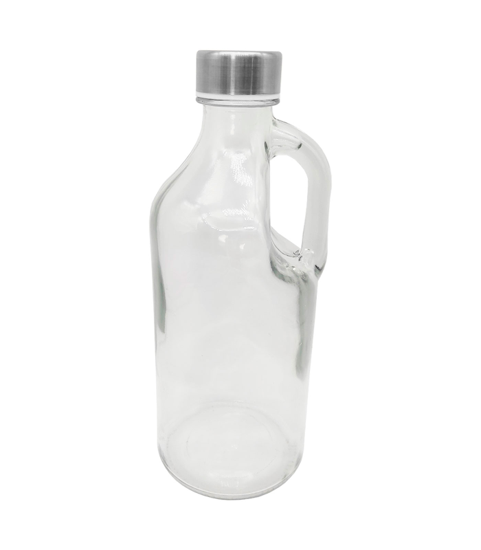 Botella de cristal con asa 1000 ml, tapa de rosca de plástico y metal, jarra dispensadora 24,7 x 9,5 cm para agua fría o caliente, bebidas, té helado, limonada, frigorífico, camping