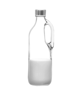 Botella de cristal con asa 1000 ml, tapa de rosca de plástico y metal, jarra dispensadora 24,7 x 9,5 cm para agua fría o caliente, bebidas, té helado, limonada, frigorífico, camping