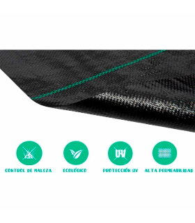 Tradineur - Malla antihierbas, Rollo de Tela Protectora Permeable contra Malas Hierbas, Resistente al Desgaste y desgarro, contra UV (Negro, 1 x 50 m)